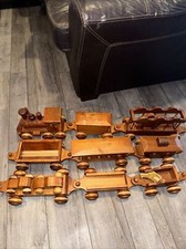 VTG Large Handmade Wood Train Set 117  Total Length 9 Train/Cars Total 6  Wide