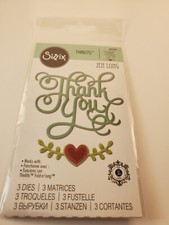 SI1 Sizzix Thinlits Jen Long Phrase, Thank You W/ Hearts die set new