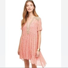 Maeve Morning Glory Tunic Dress Size 4 Pink Floral Chiffon Anthropologie