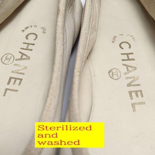 Authentic Vintage Chanel Two Tones Ballet Shoes Pumps Ballerina size 38 Ivory - Picture 7 of 10