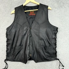 Vintage 90s Hot Leathers Vest Mens 44 Black Snap Front Lace Bike Moto Western