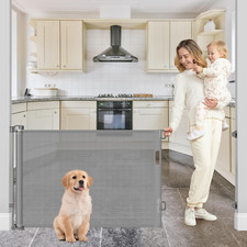 Retractable 80" Baby Gate for Dogs Kids, 33" Tall Anti-Climb Mesh Safety Gate