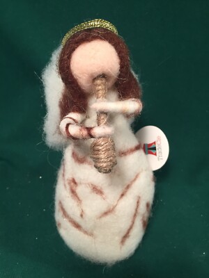 7.5'' Nativity Trumpeting Angel Felted Wool Soft Unbreakable with horn figure