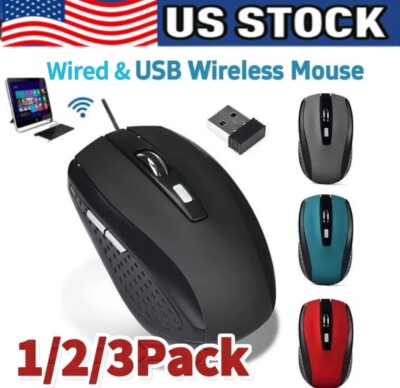 Wired/Wireless Optical Mouse Mice2.4GHz USB Receiver For Laptop Computer DPI Lot