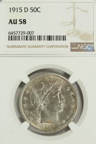 1915-D Barber Half Dollar : NGC AU58 - Picture 1 of 4