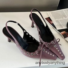 Women Summer Pointed Toe Slingback Pumps Bow Kitten Heel Sandals Party High Heel