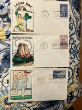 3 Knoble handpainted FDC  Devils Tower Labor Children