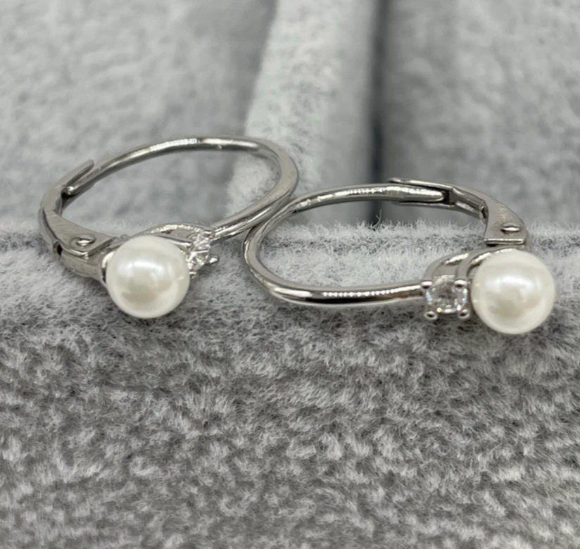 Orecchini Donna di Perla bianca Argento 925 rodiato firmati punti luce Pendenti - Immagine 3 di 4