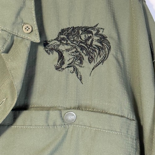 Columbia PFG Tamiami Embroidered Wolf Shirt Military Green Omni Dry Fishing - Picture 4 of 11