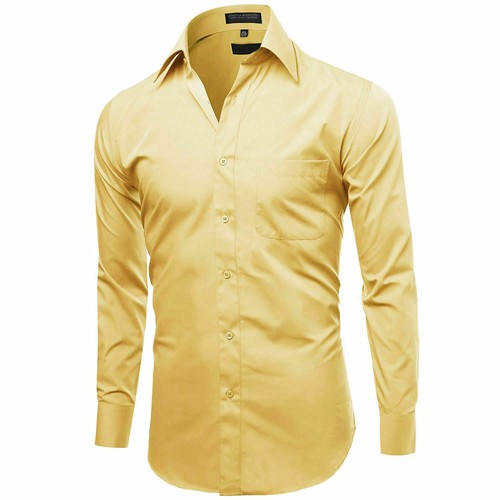Men's Slim Fit Classic Button Up Long Sleeve Solid Color Long Sleeve Dress Shirt - Picture 10 of 71