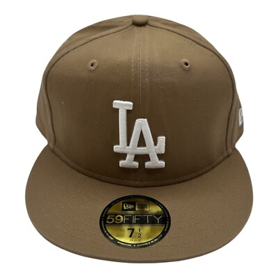 New Era 59Fifty Los Angeles Dodgers Hat Cap 7 1/2 Khaki Washed Chino Tan MLB