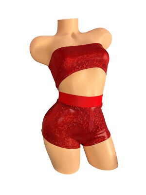 EXOTIC DANCEWEAR  STRIPPER 2 PC Hologram Red