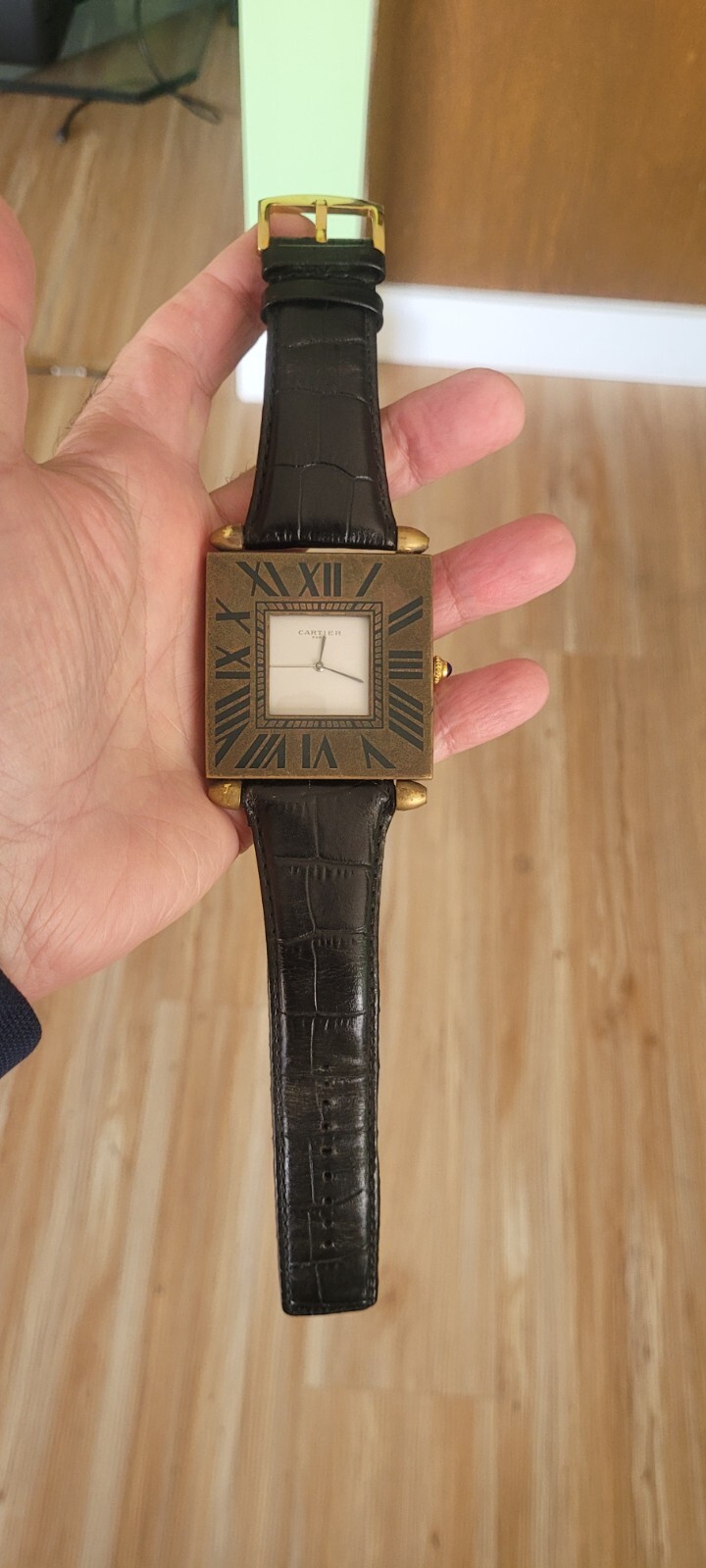 Authentic vintage Cartier Swiss 50x50mm large wristwatch conversion