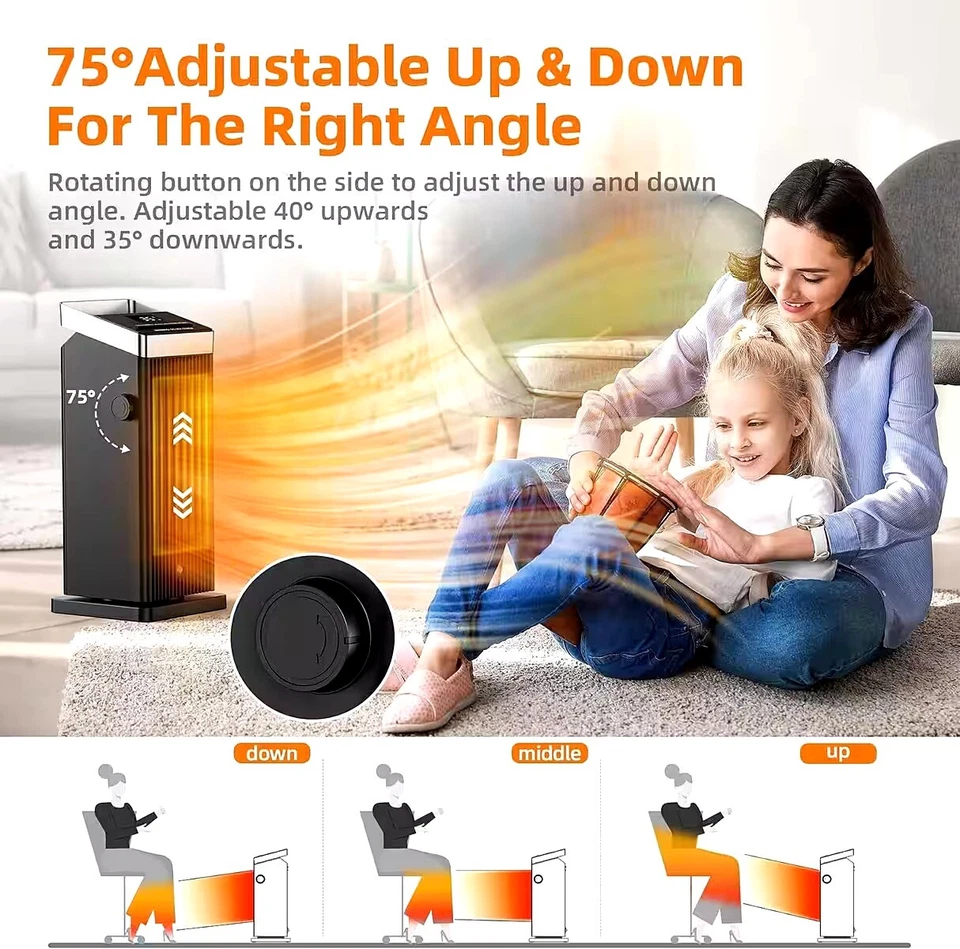 Heizlüfter 2000W, ECO Energiesparend, PTC Thermostat Heizung Mit 90°Oszi - Bild 4 von 4