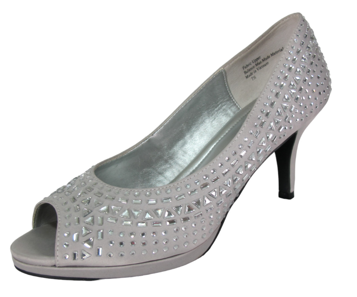 Kelly & Katie Shoes 7.5 Pumps Gray Satin Rhinestone G… Gem