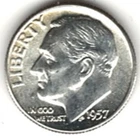 1957 ROOSEVELT DIME in BRILLIANT UNCIRCULATED CONDITION stk R-64