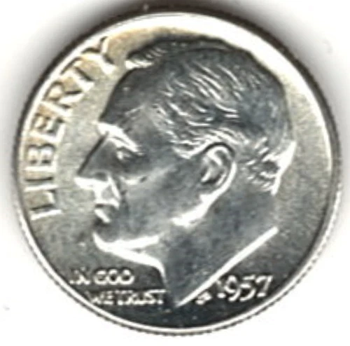 1957 ROOSEVELT DIME in BRILLIANT UNCIRCULATED CONDITION stk R-64