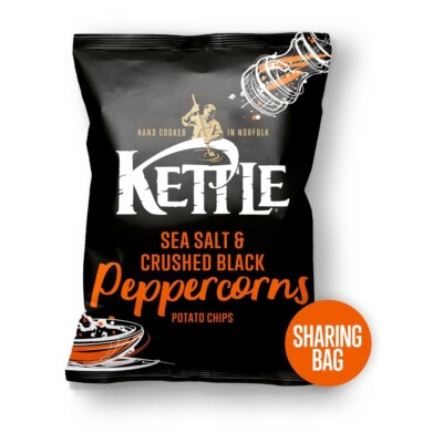 1 X KETTLE Chips Sea Salt & Crushed Black Peppercorns Sharing Crisps Snacks 130g