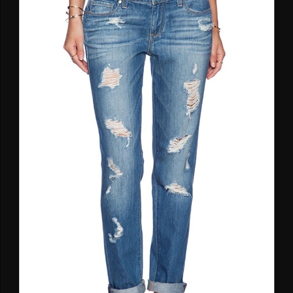 NEW Faded Blue PAIGE Jimmy Skinny Distressed Boyfriend Jeans 27 4 NWT