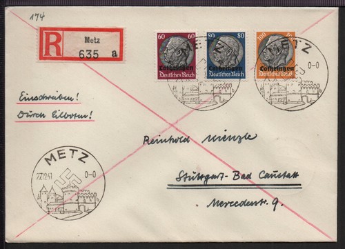✔️ GERMANY 3. Reich SONDERSTEMPEL COVER OCCUPIED Lothringen Elsaß