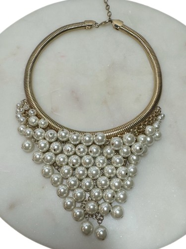 NWT Graziano Watherfall Faux Pearl Statement Choker Collar Necklace New - Picture 3 of 5