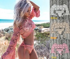 Women crochet sexy bikini set boho swimsuit V...