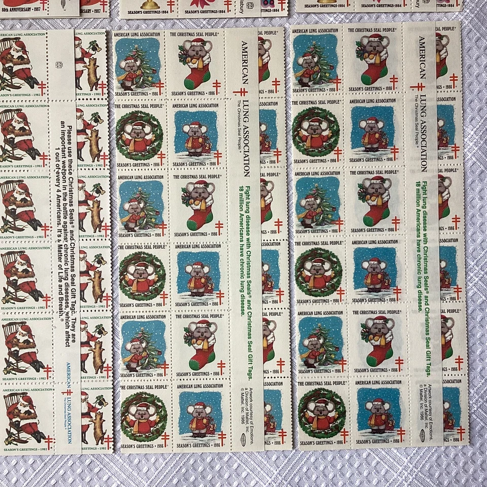 Lote de 8 Hojas Completas de Sellos de Navidad de 1980+, Asociación Pulmonar, Lote A4 Foto 4 de 4