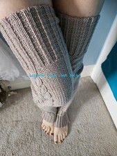 Long Thigh High Cable Knit Socks Stirrup Leg Warmers Over Knee Boot School Girl