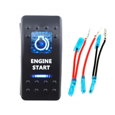 Blue LED Engine Start Momentary Toggle Rocker Switch 5Pin DPDT Car Marine Boat
