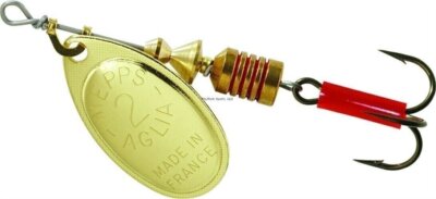 Mepps B2 G Aglia In-Line Spinner 1/6 oz, Plain Treble Hook, Gold Blade