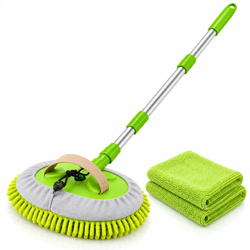 Telescopic Car Cleaning Brush Microfibre Mop 108cm + 2 FREE Cloths Wash Kit UK
