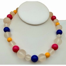 VTG Chunky Bead Necklace 17" Collar Colorful Lucite 80s-NuWave-Synth-Pop-Fashion
