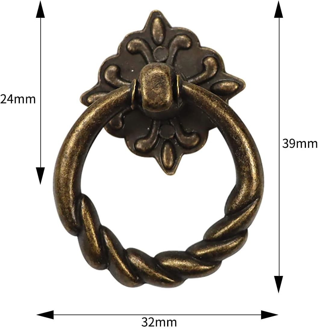 6pcs Vintage Bronze Drop Ring Knobs Pulls Handles for Dresser Drawer Antique