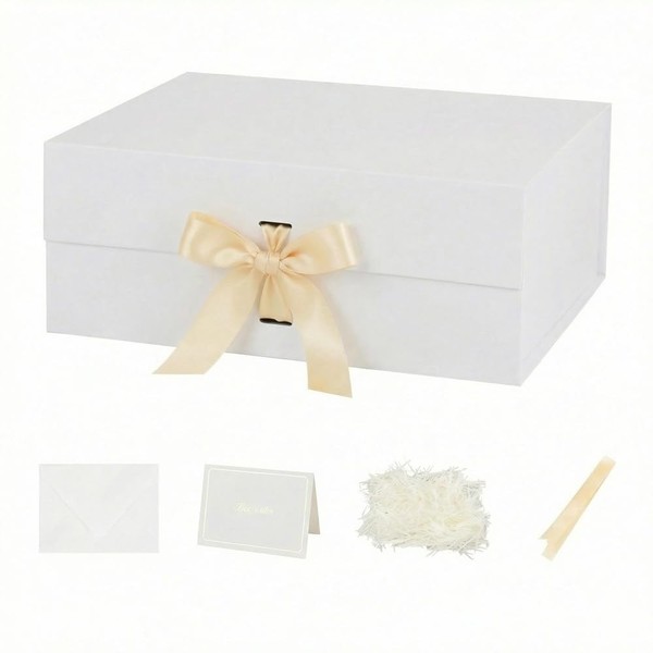 Magnetische Geschenkbox Groß Mit Deckel Schleife GrußKarte Weiß 32X28X13,5Cm-image