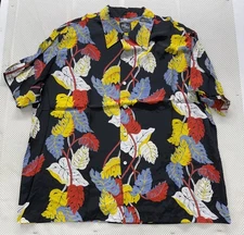 Aloha Kona Bay Black Rayon Print Hawaiian Shirt Short Sleeve Size 3XL