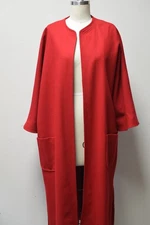 VINTAGE 1950s True Red Lightweight Wool Full Length Open Front Swing Dress Suit