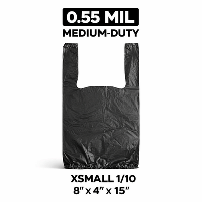 #ad 0.55 Mil Medium Duty Black T Shirt Bags XSmall 1 10 8x4x15 Bulk 50 1500 $24.99