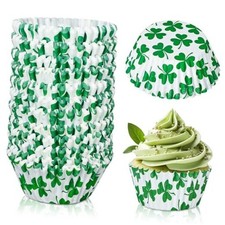 300Pcs St. Patrick's Day Cupcake Liners Print Baking Cups Holders Shamrock