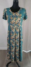 VTG Iolani Hawaiian Muumuu Maxi Dress M Teal Floral Rayon Pleated Filigree...