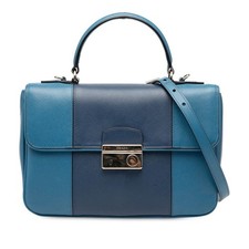Prada B2485c Saffiano Leather 2Way Handbag Women Blue One Size