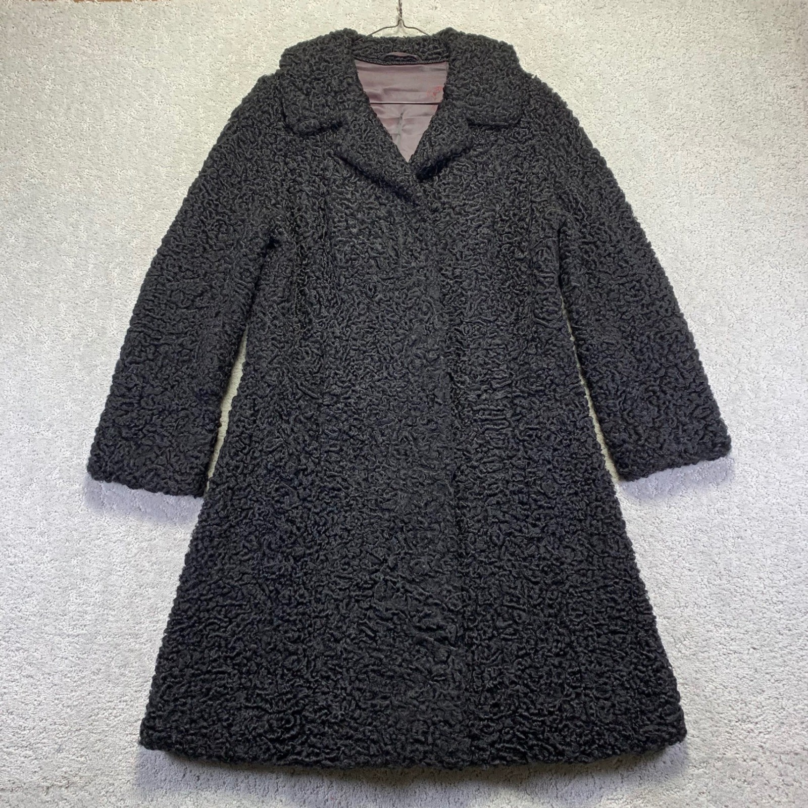 Vintage Persian Lamb Fur Coat Womens Medium? Black Shearling Winter Warm 50s 60s