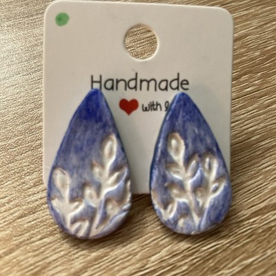 Handgefertigte Ton 3D Delfter Blau Stil Ohrringe Ohrstecker hinten