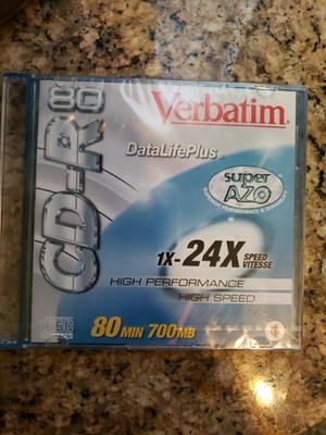 One Verbatim 700MB/80 Min CD-R Disc   W/ Jewel Case 1X-24X Speed AZO Blue