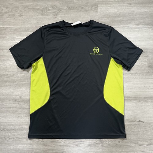 Sergio Tacchini, Sergio Tacchini T Shirt Mens Extra Large Black Yellow Crew Neck Short Sleeve