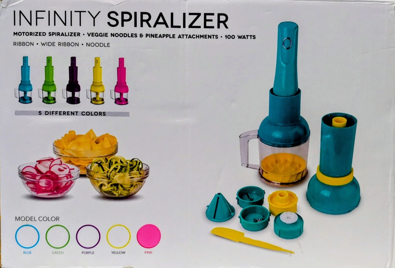 Infinity Motorized Spiralizer (Pink) Veggie Noodles & Pineapple Attachments NEW