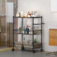 Commercial Grade Utility Cart 3 Tiers Wire Rolling Cart with 4 Wheels  Handle