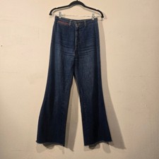Rare Vintage 70s Chemin de Fer Women's Jeans French Denim Red Piping Medium Wash
