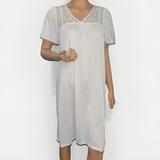 Vintage Barbizon Nightgown Womens Large Whote Short Sleeve Lace Trim Sleepwear