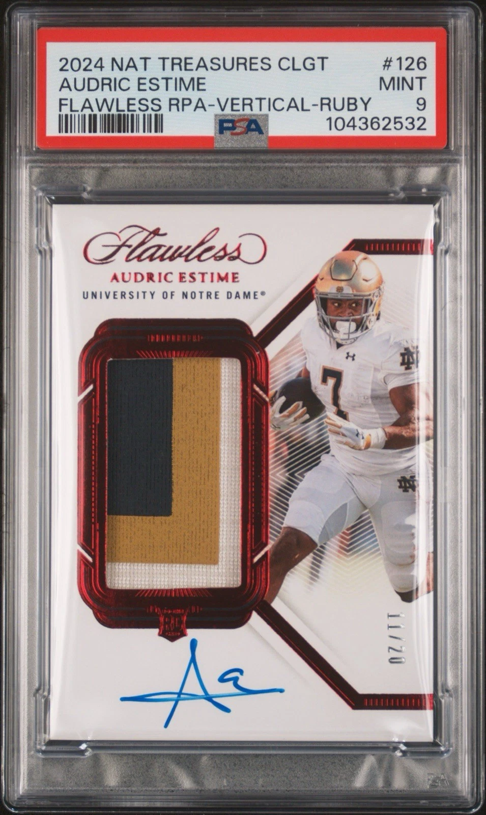 Audric Estime Panini National Treasures Collegiate Flawless Rookie Patch Autographs #126 Vertical-Ruby