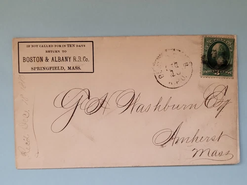 fancy cancel US stamp cover Boston Albany Railroad Springfield,Massachusetts RPO